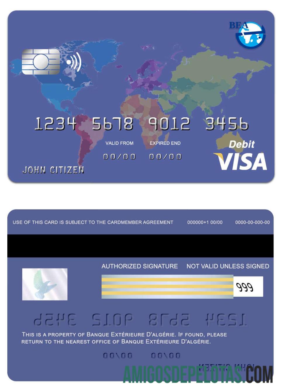 Cartão Visa do Banco Externo da Argélia da Argélia modelo